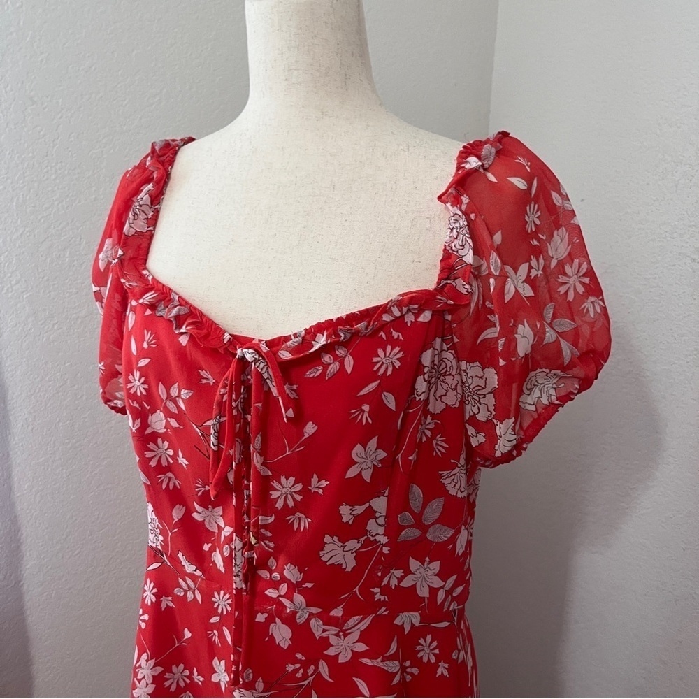 Gianni Bini Womens Knee Length Dress Size 12 Floral Chiffon Puff Sleeve Peasant - Picture 3 of 12